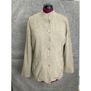Ellen Fisher Taupe Linen Jacket Italian Fabric Textured Natural Blend L‎